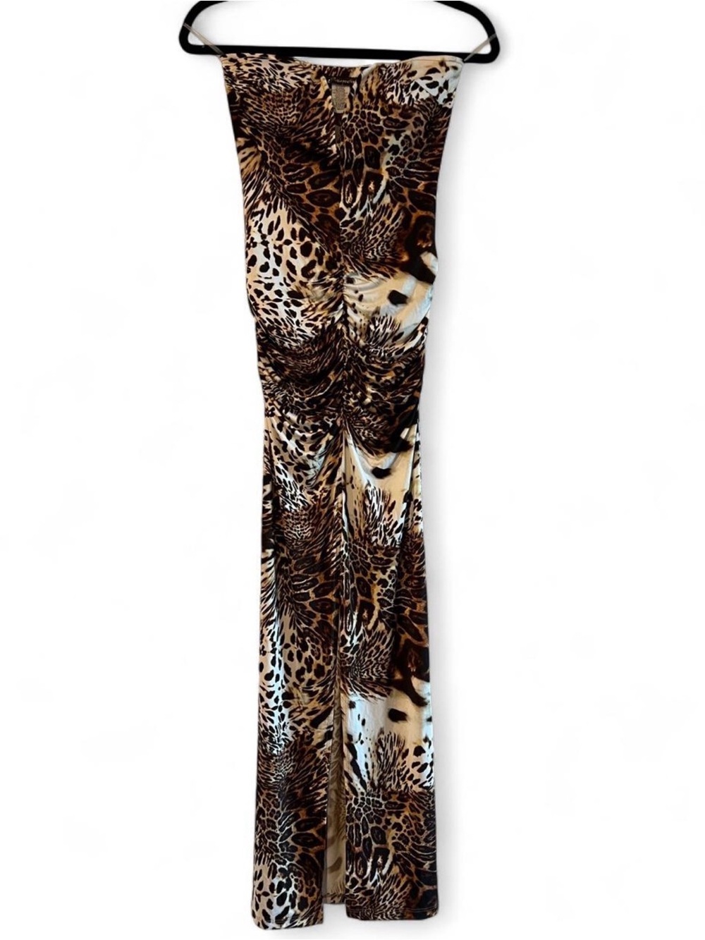 Cameo USA Leopard Print Ruched Strapless Maxi Dress Size M